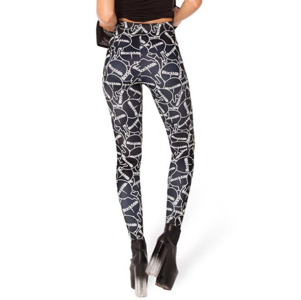 Blackmilk Sticker Print HWMF Black & White Logo High Waist Leggings Size Large - Picture 3 of 14
